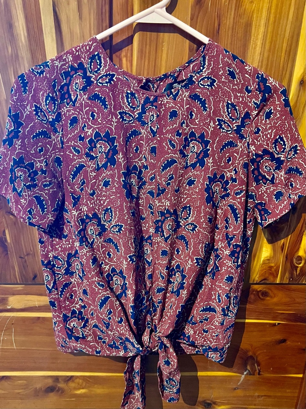 Madewell Maroon Floral Tie-Front Crop Top